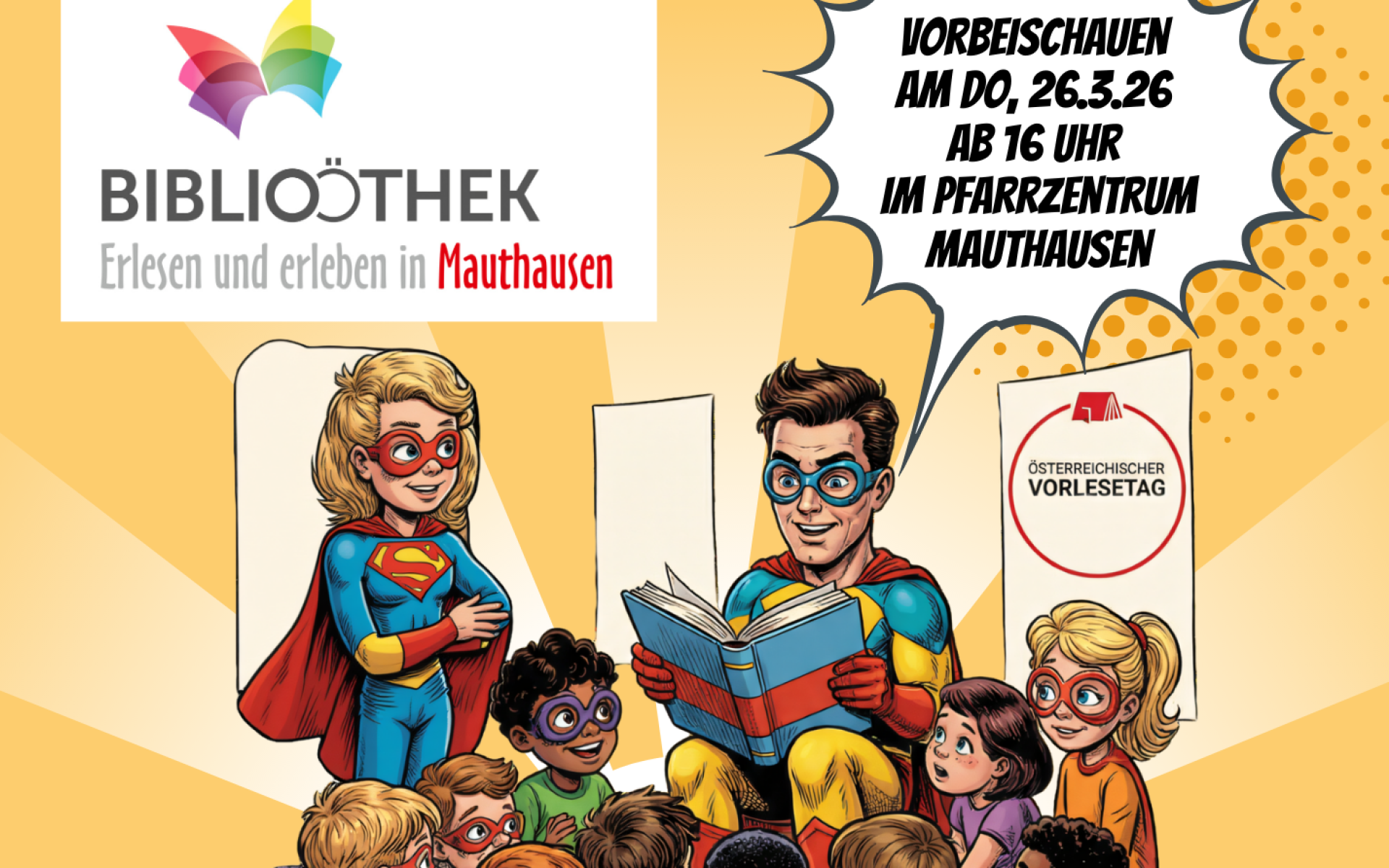 Poster mit Vorlesehelden im Comic Stil