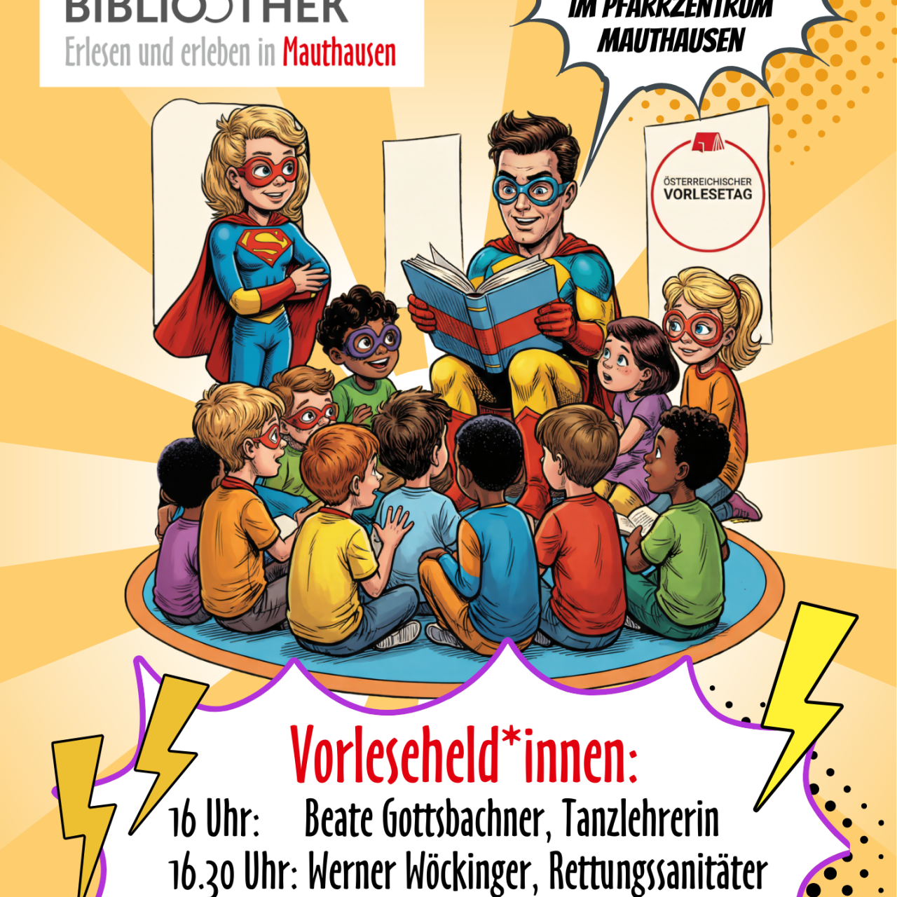 Poster mit Vorlesehelden im Comic Stil